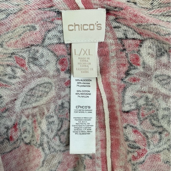 Chico’s L/XL Floral Cotton Blend Open Front Lagen Look Kimono Cardigan Women - Picture 6 of 7